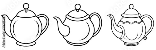 Teapot Coloring Book Page - Outline Vector Line Art Design