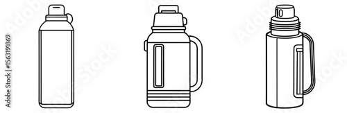 Thermos Bottle Coloring Book Page - Outline Vector Line Art