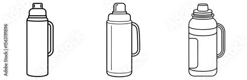 Thermos Bottle Coloring Book Page - Outline Vector Line Art