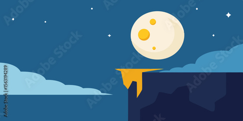 Cartoon Moon Slowly Cracking Above Cliff