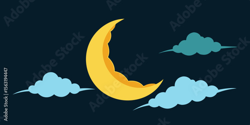 Crescent Moon Glowing Through Jagged Cloud Cracks