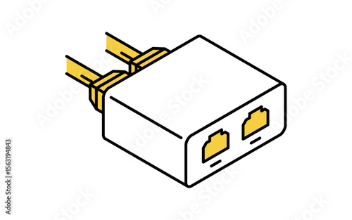 ネットワークのイメージイラスト、LAN分配器のアイソメトリック線画アイコン
