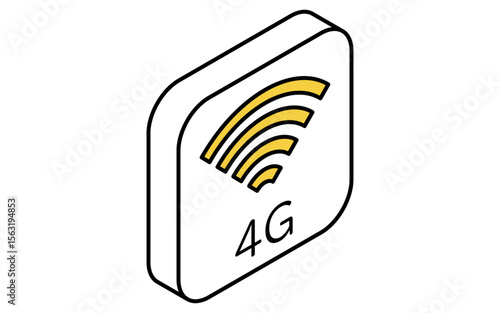ネットワークのイメージイラスト、4Gのアイソメトリック線画アイコン