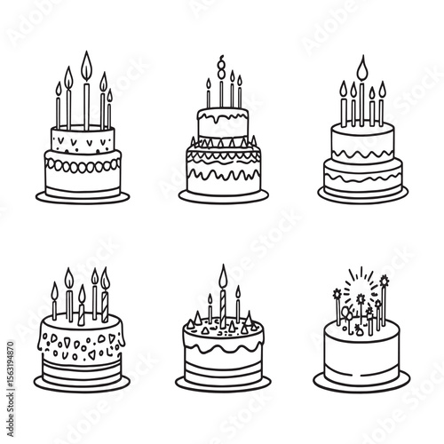 elegant birthday cake sketch style vector drawing artwork