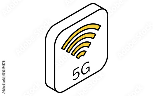 ネットワークのイメージイラスト、5Gのアイソメトリック線画アイコン