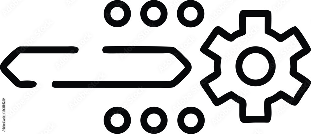Data input process illustration showing data flow toward gear icon conversion Data input process illustration showing data flow toward gear icon conversion