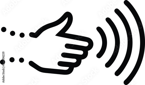 Black silhouette hand or finger design emitting or receiving subtle symbol vector