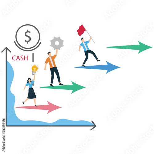 Business Team Running Up Towards Growth Graph