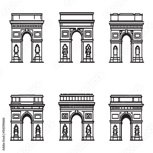 Elegant line art illustration of Arc de Triomphe monument Paris