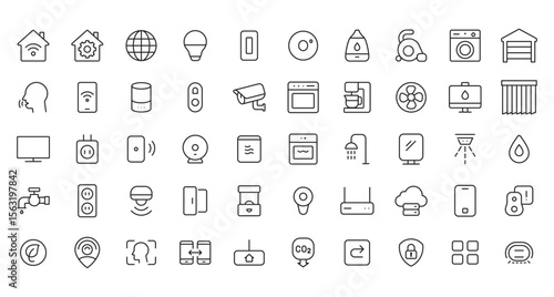 Minimalist Smart Home and IoT Technology Line Icons Set