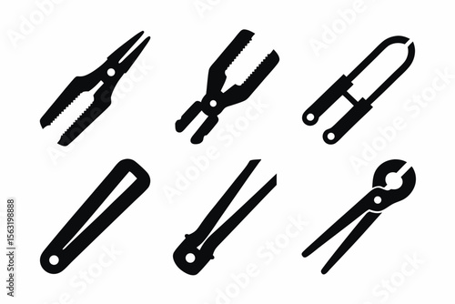 set of Blacksmith Tongs silhouette vector illustration