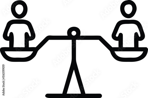 Equality justice outline icon with two figures on scale balance comparing social justice