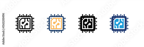 Processor icon set multiple style collection. Vector illustration.