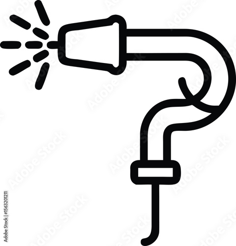 Garden hose nozzle spraying water, thin line icon for irrigation projects