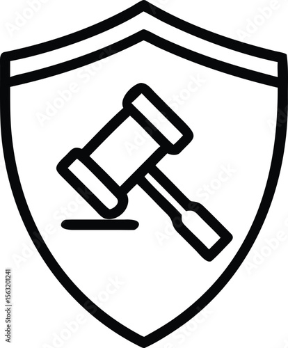 Gavel icon in shield, law and justice, protection outline design