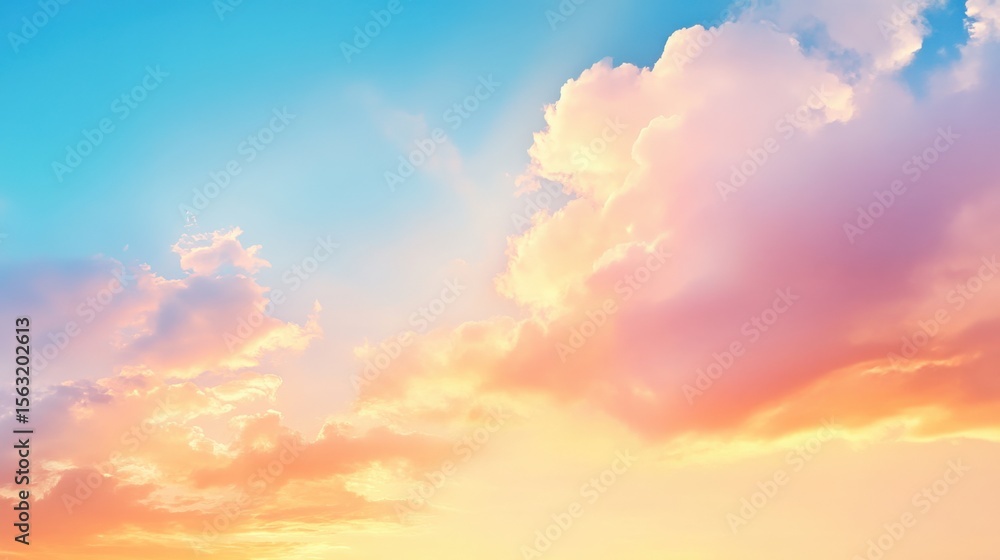Obraz premium Pastel Sunset Sky with Fluffy Clouds
