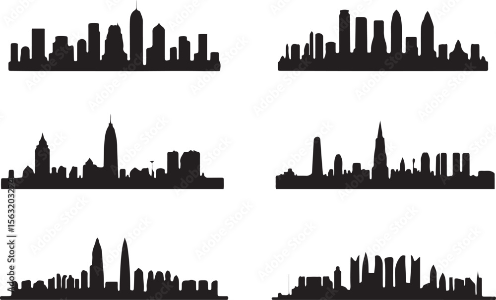 Fototapeta premium Diverse city skylines silhouette collection urban architecture
