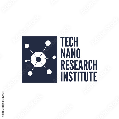 Tech nano research molecular vector icon with atoms and molecules. Logo concept for innovation technology institute, lab or company, isolated