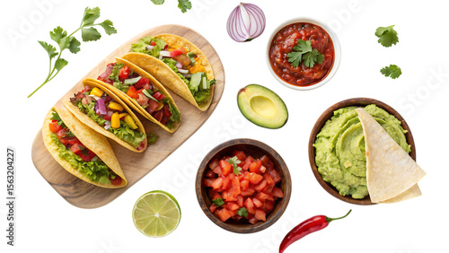 flat lay of traditional mexican food like tacos PNG Image 