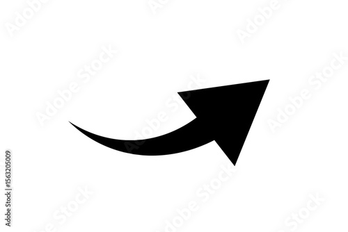 Black curved arrow pointing upwards and to the right isolated on transparent background