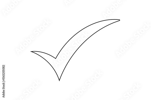 Simple black outline of a check mark symbol isolated on transparent background
