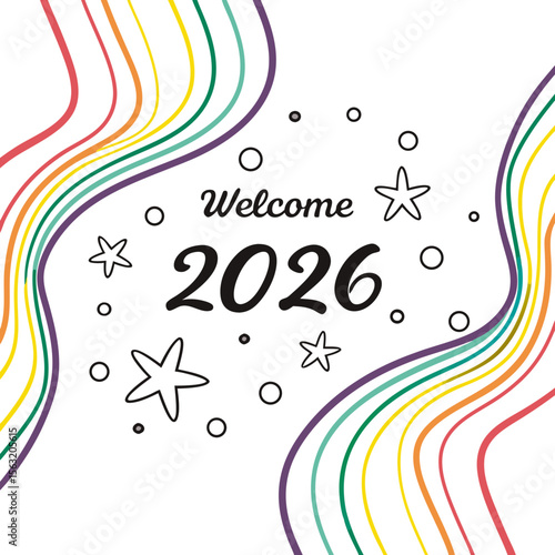 Welcome new year abstract rainbow curves waves