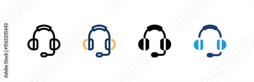Headset icon set multiple style collection. Vector illustration.
