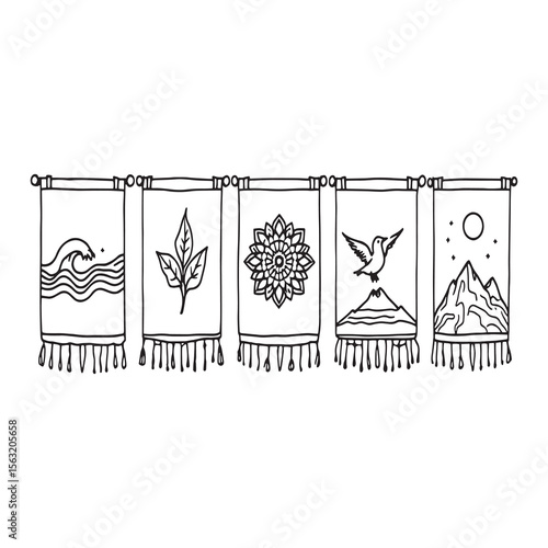 Handcrafted Embroidered Wall Hangings Vector Outline Artwork