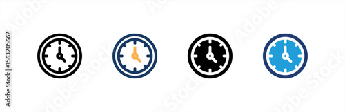 Clock icon set multiple style collection. Vector illustration.