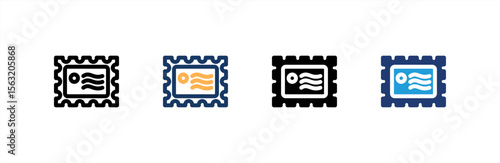 Post Stamp icon set multiple style collection. Vector illustration.