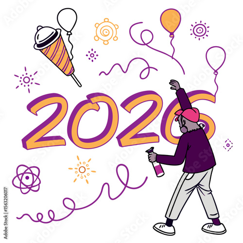 Person spraying neon year celebration graffiti