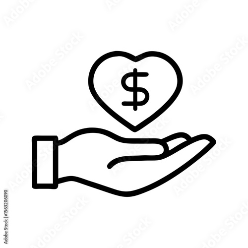 Hand holding heart with dollar sign symbolizing donation concept  