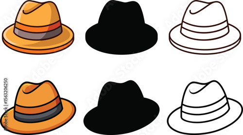 Orange black white fedora hat illustrations design elements