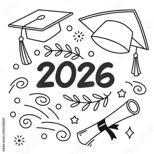 Graduation caps diploma and year twenty six celebration