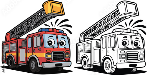 Fire truck coloring page for kids printable cartoon firetruck illustration image