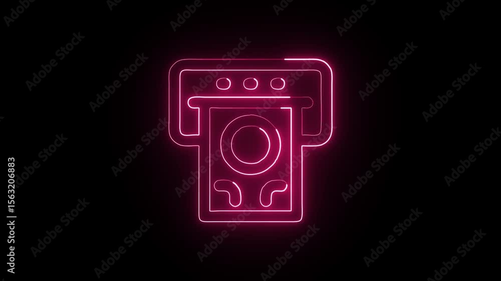 Glowing Washing Machine and Symbol in HD Video Neon Animation on Black Background Glowing Washing Machine and Symbol in HD Video Neon Animation on Black Background