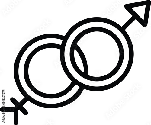 Interlocking male and female gender symbols icon for print projects