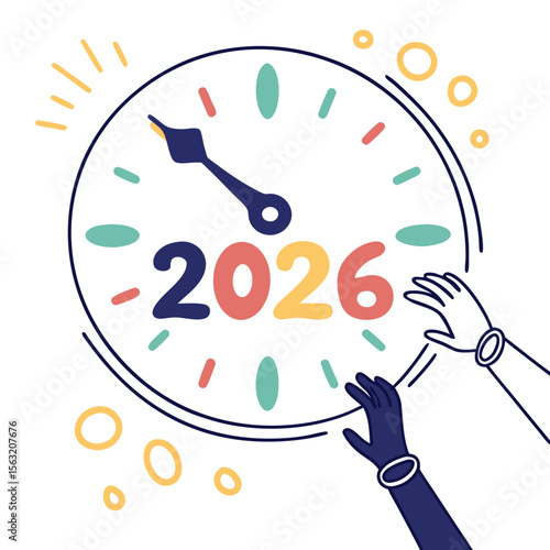 Colorful clock with year numbers and hands time