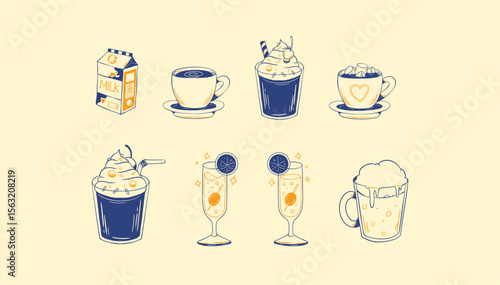 Essential Drink Elements: Modern 2D Vector Icons for All Liquid Types