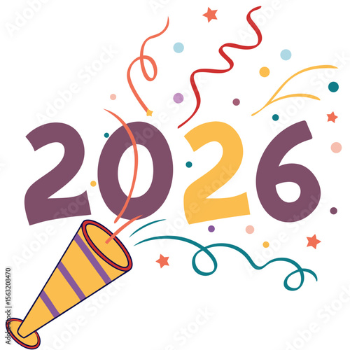 Festive confetti celebration with year numbers party popper