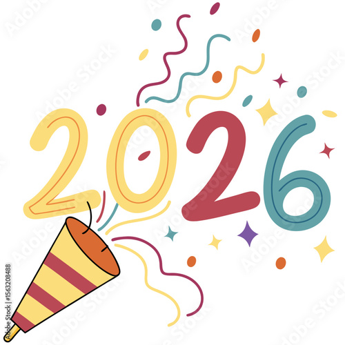 Festive confetti explosion with year numbers party popper