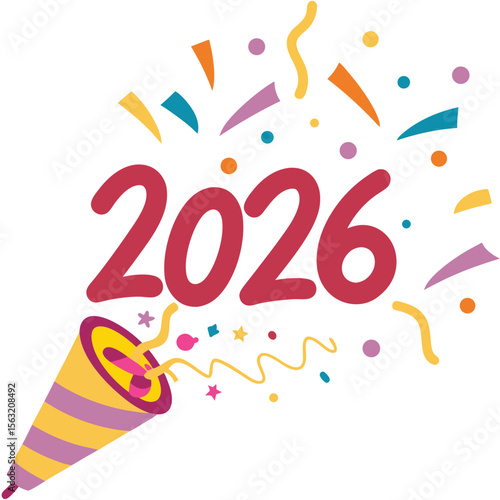 Festive confetti celebration with year numbers party popper