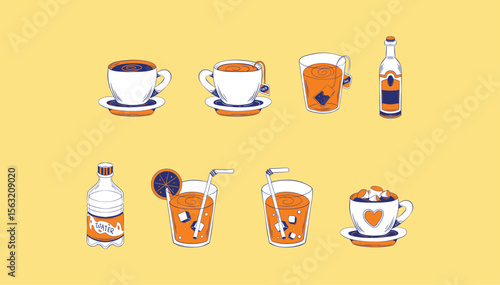 Flat Design Drinks: Illustrated Icons of Beverages, Hot and Cold