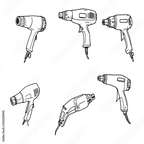 Industrial heat gun drawing in simple outline design