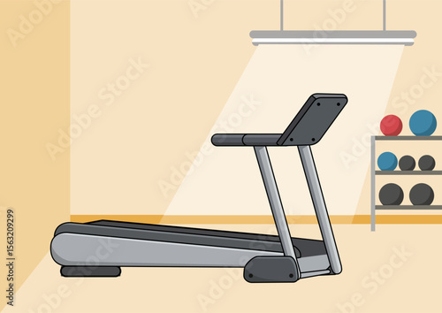 Treadmill for cardio exercise in a modern gym. Indoor fitness equipment for health and wellness. Workout machine for physical activity at home.