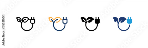 Green Power icon set multiple style collection. Vector illustration.