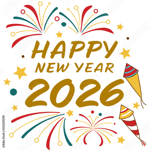 Festive golden new year celebration with fireworks