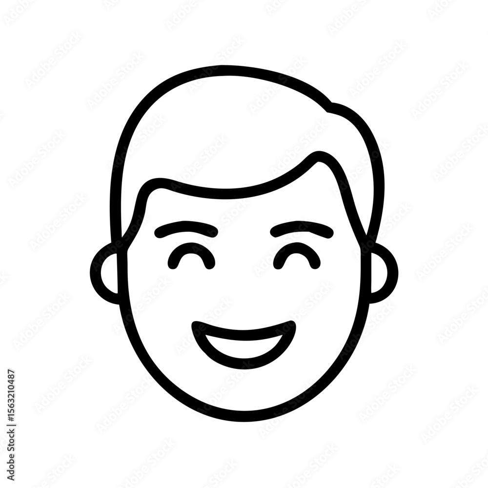Smiling young man with cheerful expression in simple line art style Smiling young man with cheerful expression in simple line art style