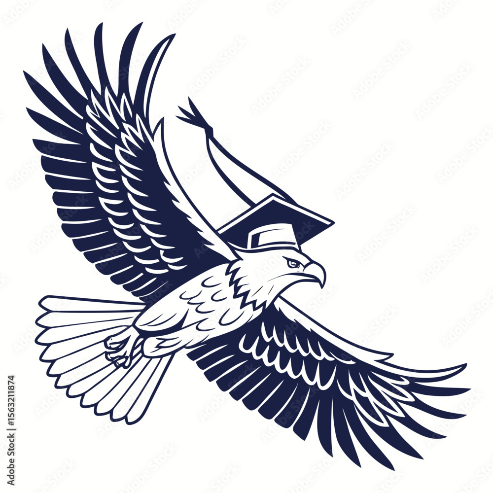 Obraz premium Eagle wearing graduation cap flying bird academic