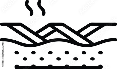 Line art icon of textile layers with steam, material insulation or filtration